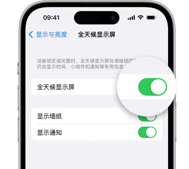 东营苹果15预约维修分享iPhone15如何设置全天候显示屏幕可见 